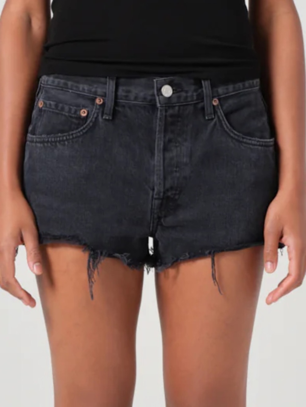 AGOLDE Parker Black Frayed Hem Denim Shorts 24 Never Worn